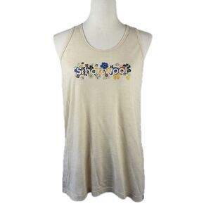 Smart Wool Floral Meadow Graphic Racer-Back Tank Top Size L  Almond Heather